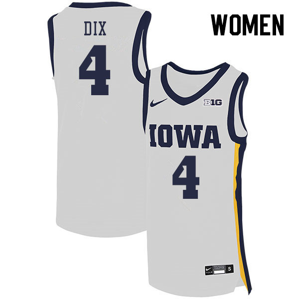 Women #4 Josh Dix Iowa Hawkeyes College Basketball Jerseys Stitched Sale-White